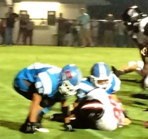 Pleasant Valley defenders appear to have stopped Weaver's Tyrik Hall short of the goal line late in the third quarter Friday night.