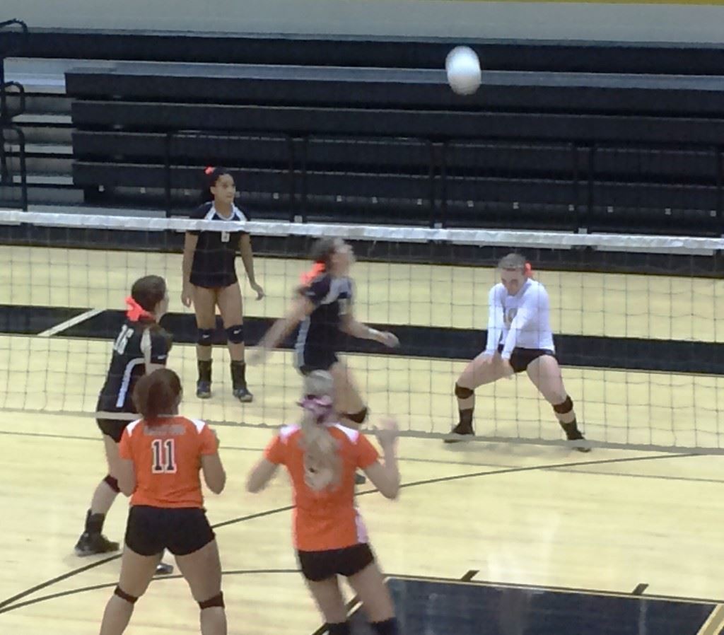 Oxford libero Alex Cheatwood goes after one of her 15 digs in the Yellow Jackets' sweep of Southside and Alexandria. In the cover photo, Oxford battles Alexandria.