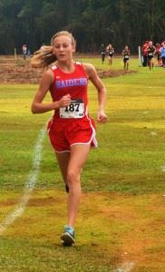 Pleasant Valley's Rachel Faucett leads the girls field to the finish line.