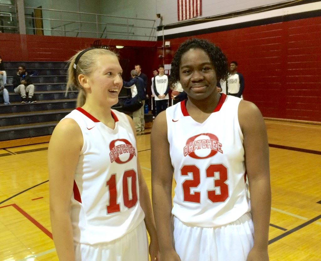 Morgan Lee (10) and Joria Steger give Ohatchee one of the most dynamic outside-inside combinations in the county. They combined for 41 points Wednesday in the Cleburne County Holiday Invitational girls title game.