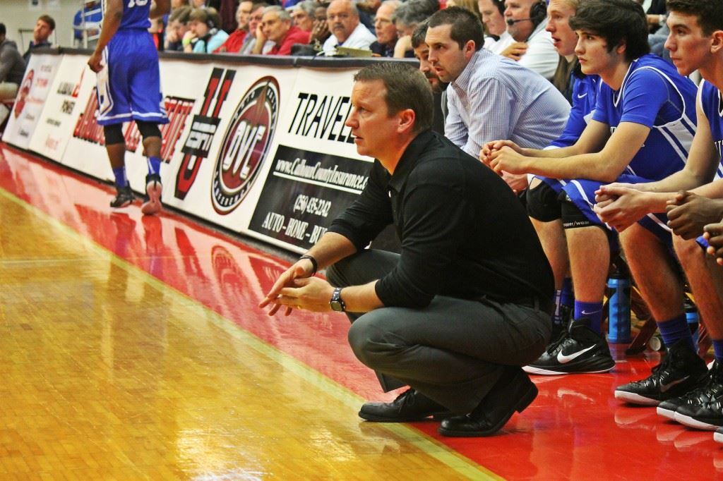 Chris Randall watches the action unfold during Wednesday's County Tournament game with Piedmont. (Photo by Chad Barnett)