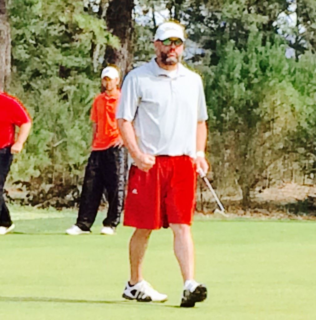 Boom! Ty Cole shows his intensity after sinking a birdie putt on 17 Sunday to give his team a chance to force a playoff on 18.