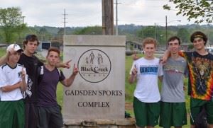 Faith Christian's boys tennis team celebrates a section title. From left, Jac Myrick, Andrew Gattrell, David Wall, Michael Kulick, Ryan Crosby, Ruston Rigsby.