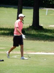 Mason Seaborn walks into his shot on the back nine Saturday. The newly declared pro is three shots off the lead going into Sunday's round.