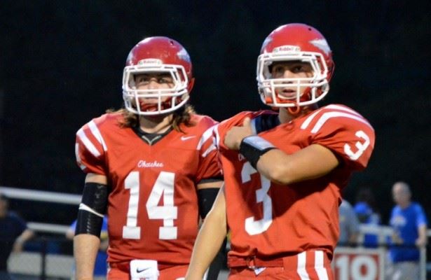 Taylor Eubanks (14) and Austin Tucker led Ohatchee to its second win of the season Friday night. (Photo by Prime Time Prepz/www.primetimeprepz.com)