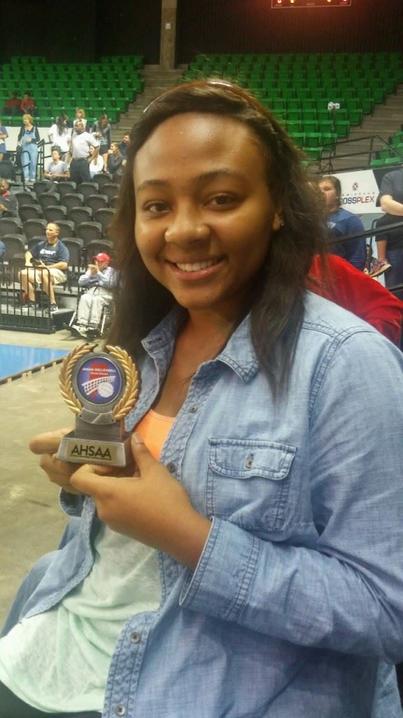 Jacksonville's Aniyah Robinson holds her Class 4A All-Tournament team award. Robinson was one of only five players across seven classifications whose teams didn't play in a championship match to make an All-Tournament team. 