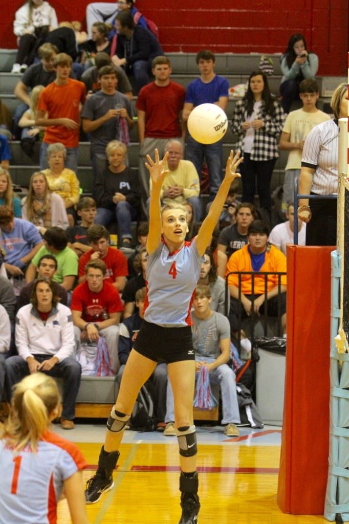 Pleasant Valley's Cammy Cochran was named area tournament most valuable player. She scored 22 of her 38 kills in the title match against Wellborn. (Photo by Krista Walker)