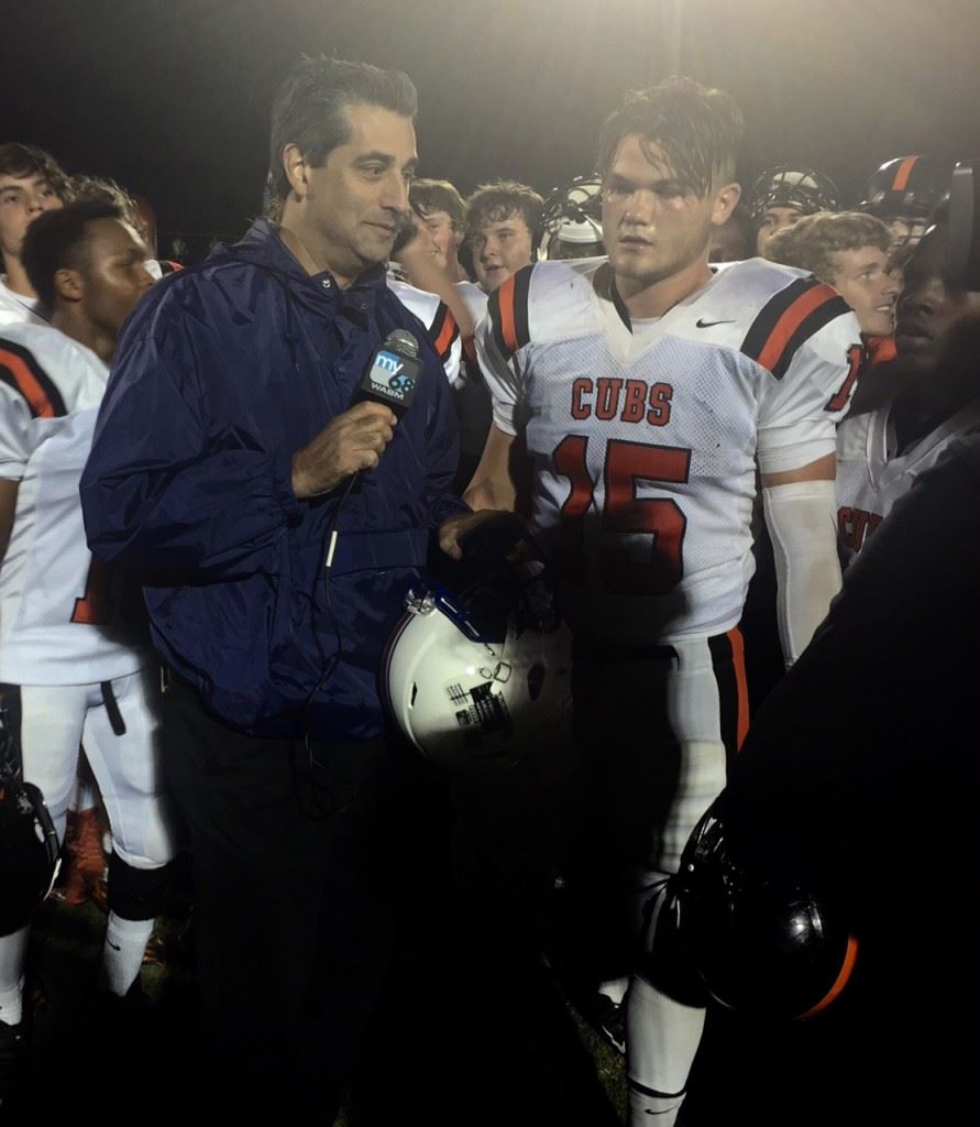 Alexandria's Jacob Heathcock prepares to get some serious TV time after making several big plays in the Valley Cubs' win at Mortimer Jordan Friday night. (Photo courtesy of David Shaw)