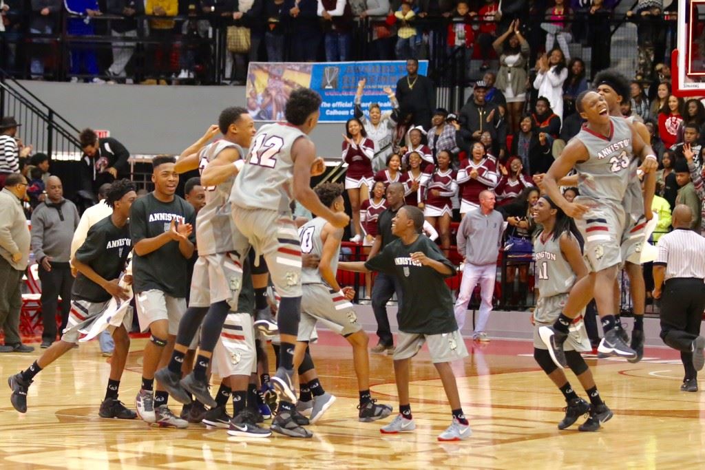 Capturing the moment of victory as Anniston celebrates its Calhoun County Tournament victory over Sacred Heart. (Photo by Kristen Stringer/Krisp Pics Photography)