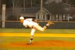 Oxford left-hander Brody Syer delivers a pitch during his one-hit shutout of Wellborn Saturday.