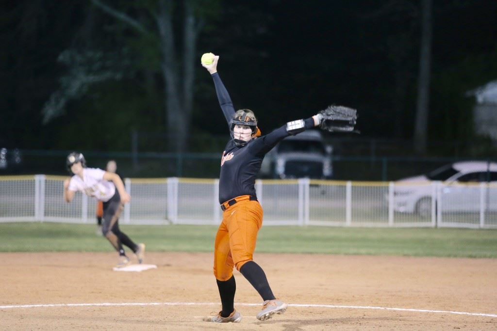 Alexandria's Lauren O'Dell was named most valuable player of the Calhoun County Softball Tournament. Below, Oxford's Rylee Waldrep handcuffed the Lady Cubs early and was the tournament's outstanding defensive player. On the cover, the Lady Cubs rush the field after winning their first county title since 2011. (Photos by Kristen Stringer/Krisp Pics Photography)