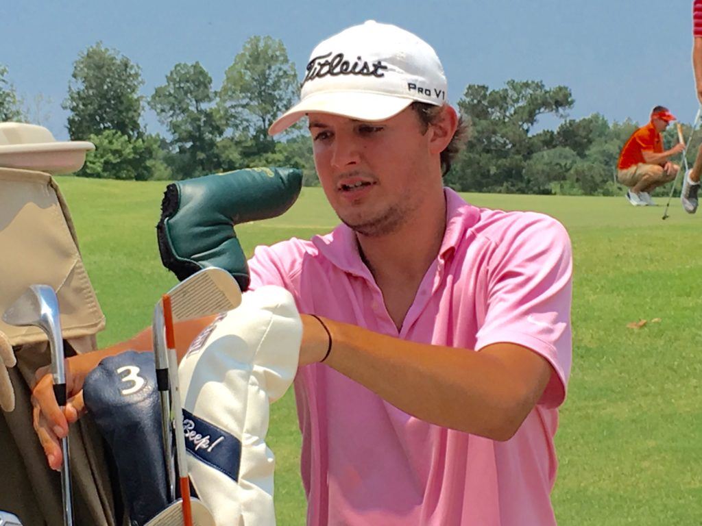 Chase Cole, this year's national junior college runner-up, made five birdies in his first eight holes to briefly take the lead in Sunday's final round. On the cover, champion Ty Cole tries to keep cool while lining up a putt on the fourth green. (Photos by Al Muskewitz)