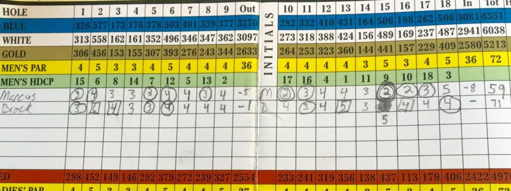 Here is Marcus Harrell's scorecard after his 13-under-par 59 at Pine Hill CC.