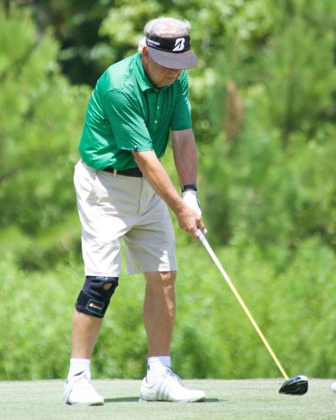 Jerry Irwin sets up for a drive during Saturday's round at Cider Ridge in the Sunny King Charity Classic. Irwin played the round alone as his partner took ill overnight. (Photo by B.J. Franklin/GungHo Photos)