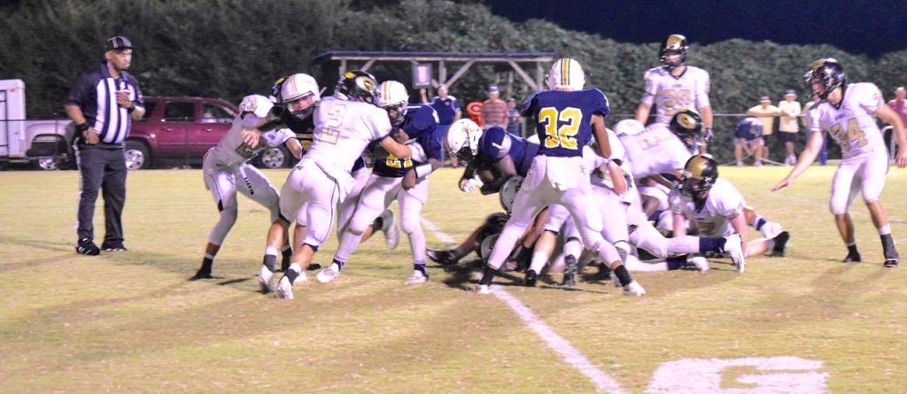 Randolph County's Trent Lane pushes across the line for a touchdown in the Tigers' 20-7 win over Glencoe. (Photo by Jeremy Wortham/Tiger Den Photography)