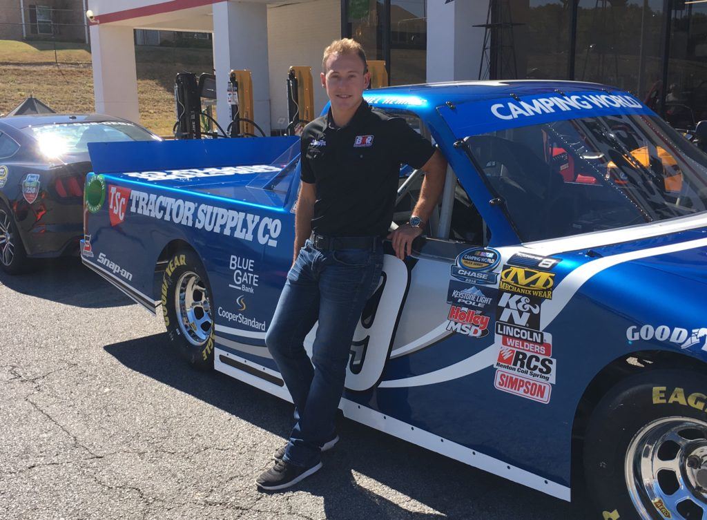 Daniel Hemric is currently tied for seventh in the Camping World Truck Series Chase; a win at Talladega Oct. 22 would guarantee him a shot at the title. On the cover, the go-cart Hemric drove as a 5-year-old fronts his current Truck Series ride; team owner Brad Keselowski's Cup car is along the back wall.