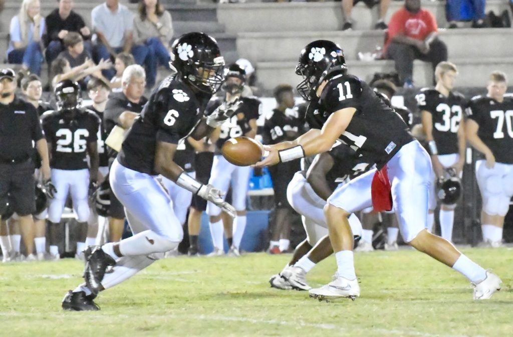 Wellborn's Jordan Montgomery (6) takes a handoff from quarterback Austin McQueen in the first half Friday. Montgomery scored the Panthers' second touchdown in the second half. (Photo by B.J. Franklin/GungHo Photos)