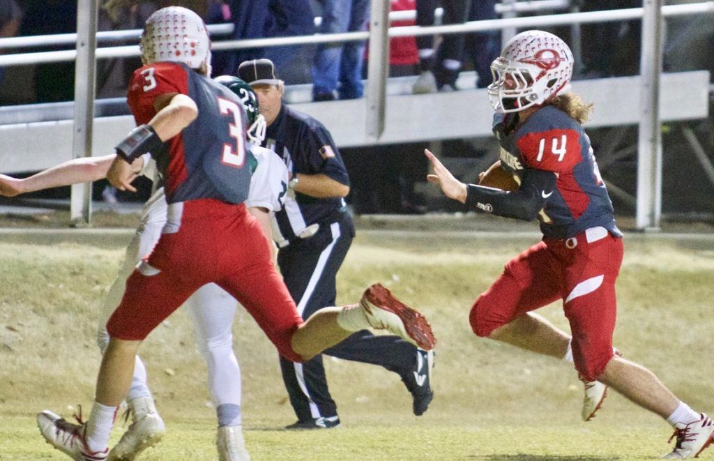Austin Tucker (3) and Taylor Eubanks (14) have been the driving force behind Ohatchee's offense this season. Tucker has rushed for more than 2,000 yards, Eubanks for nearly 1,400 and both have scored 25 rushing touchdowns. (Photo by B.J. Franklin/GungHo Photos)