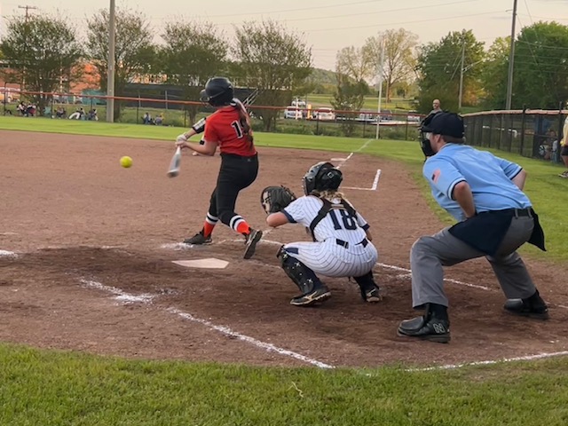 Freshman Brenlee Sparks connects on Alexandria’s game-winning hit against Moody in the bottom of the seventh inning Thursday.
