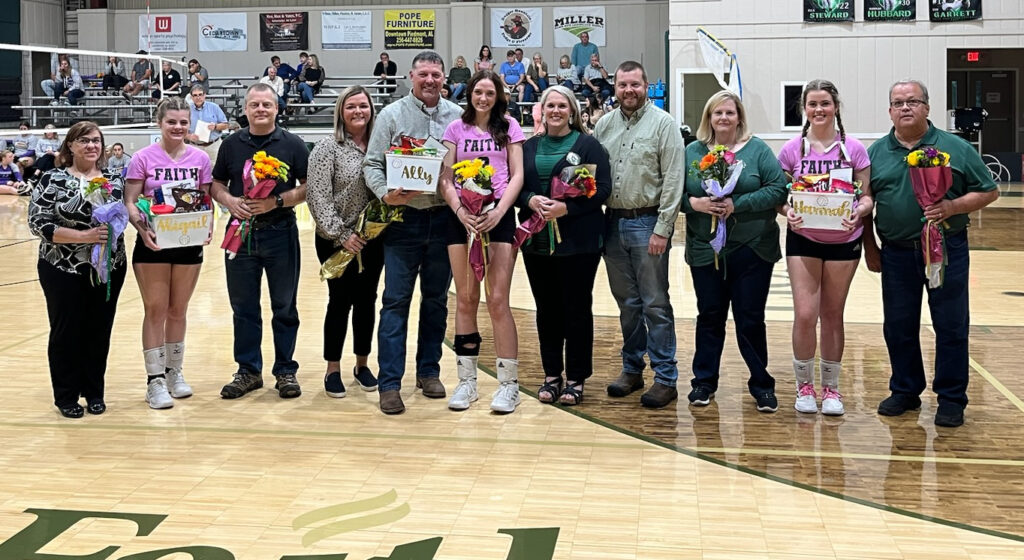 Faith Christian honored senior volleyball players (from left) Abigail Morse, Ally Folsom and Hannah Hubbard. (Submitted photo)