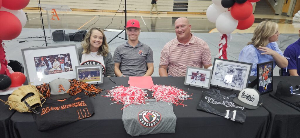 Alexandria baseball player Evan Snow signed Wednesday to play for Gadsden State Community College. (Photo by Joe Medley)