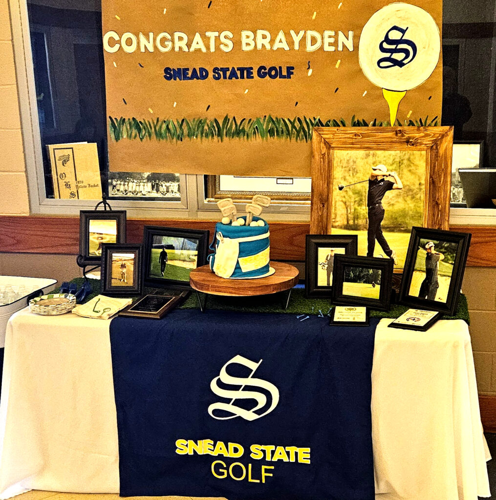 Brayden Cochran’s memorabilia table for Monday’s ceremony to celebrate his signing with Snead State Community College. (Photo by Joe Medley)