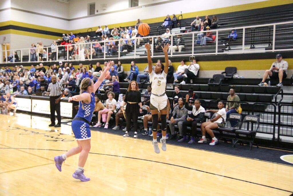 Oxford’s Jordyn McRae shoots a jumper against White Plains on Tuesday at Oxford. (Photo by MIke Lett/Let’s focus.smugmug.com)