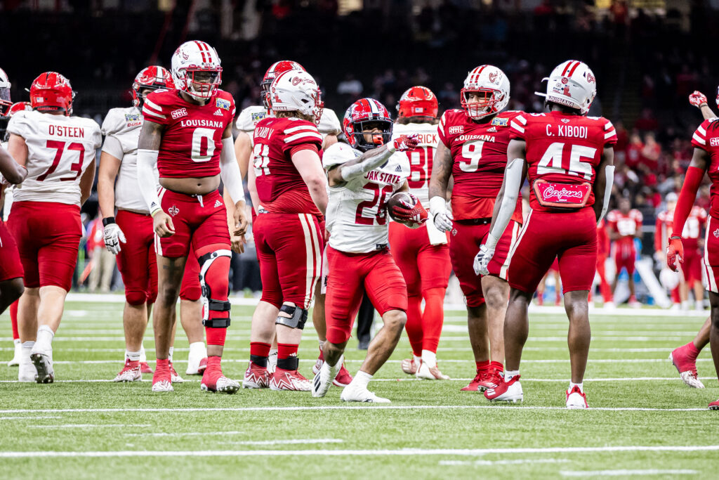 Jax State running back Ron Wiggins signals first down during the Gamecocks’ game-clinching overtime possession against Louisiana in Saturday’s R+L Carriers New Orleans Bowl. (Photo by Brandon Phillips/Jax State)