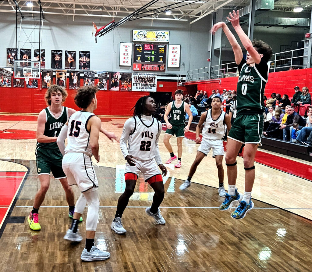 Faith Christian’s Conner Richerzhagen shoots against Central-Clay during their Heflin Holiday Hoops Classic semifinal Thursday. (Photo by Joe Medley)