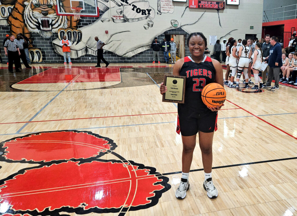 Cleburne County’s Faith Brown surpasses 2,000 career points during Thursday’s action in the Heflin Holiday Hoops Classic, but Randolph County won in double overtime to reach the girls’ final. (Photo by Joe Medley)