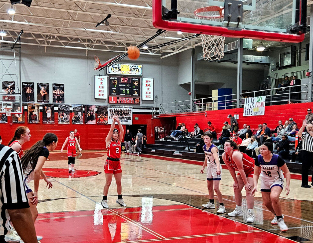 Ohatchee’s Tabi Davidson hits the second of two crucial free throws with 19.2 seconds left against Ranburne during Friday’s action in the Heflin Holiday Hoops Classic. (Photo by Joe Medley)