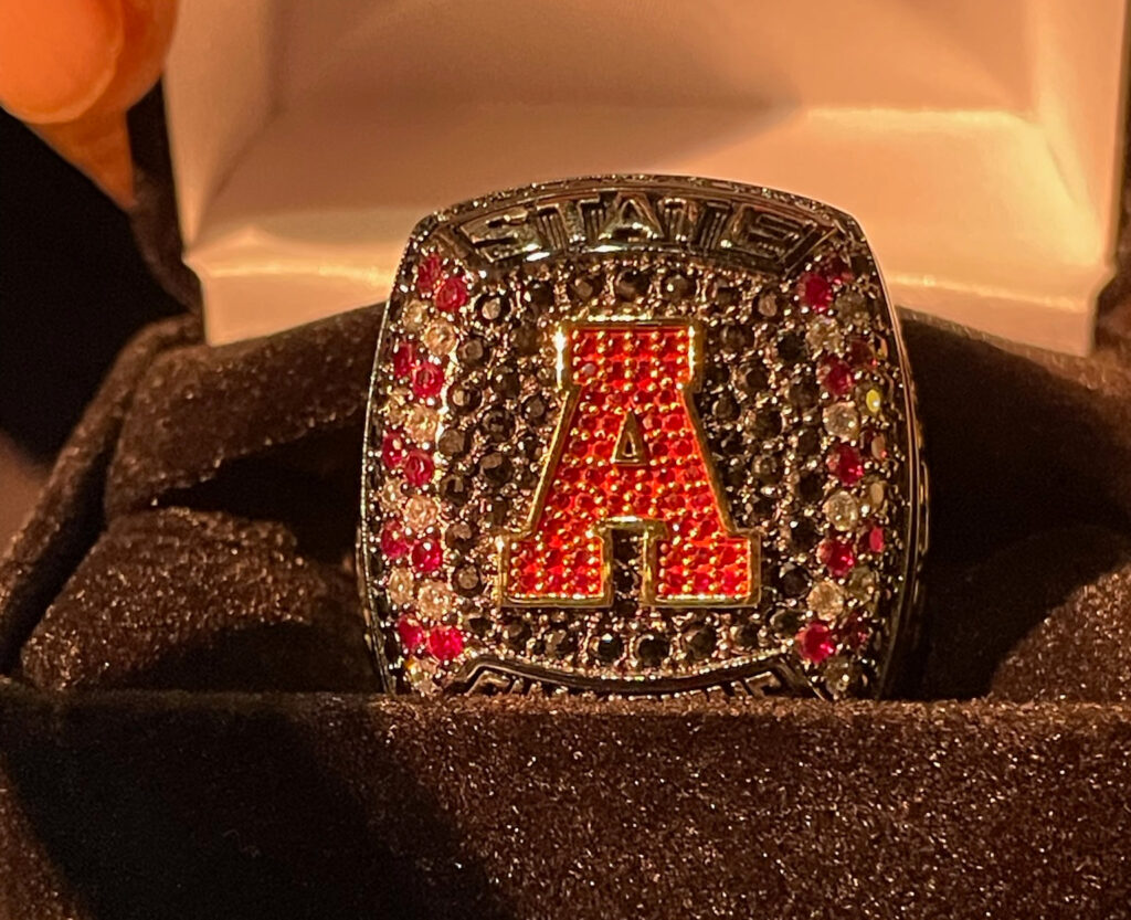 The ring commemorating Anniston’s latest Class 4A state title in track. (Submitted photo)