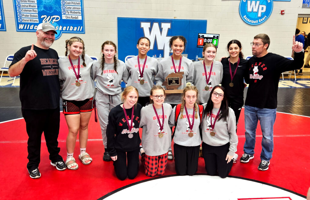Weaver’s girls won the first-ever Calhoun County girls’ wrestling championship Wednesday at White Plains High School. (Photo by Joe Medley)