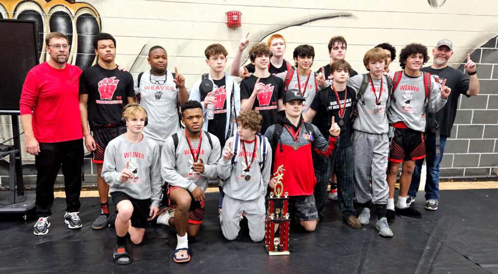 Weaver celebrates after winning Saturday’s Rumble in the Jungle at Cleburne County High School. (Photo by Joe Medley)