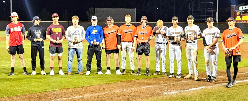 The 2024 Calhoun County baseball all-tournament team. Jacksonville Zay Lemon and Gavin Peeler and Pleasant Valley’s Holt Bentley not pictured. (Photo by Joe Medley)
