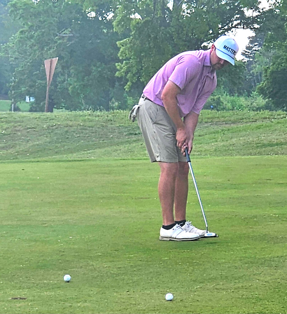 Albertville’s Jeff Chapman putts on No. 18 during Saturday’s first round of the Anniston City Championship at Cane Creek. (Photo by Joe Medley)