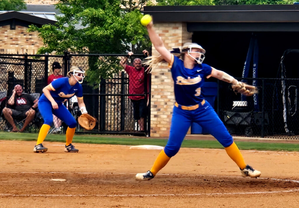 Piedmont’s Savannah Smith comes out of her windup against Weaver in Monday’s Class 3A, Area 10 final. She was the tournament’s MVP. (Photo by Joe Medley)